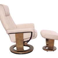 Contemporary Sandy Beige Swivel Recliner and Ottoman Set