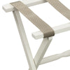 Ivory Wood Straight Leg Luggage Rack with 4 Beige Nylon Straps