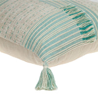 Cream and Mint Woven Throw Pillow