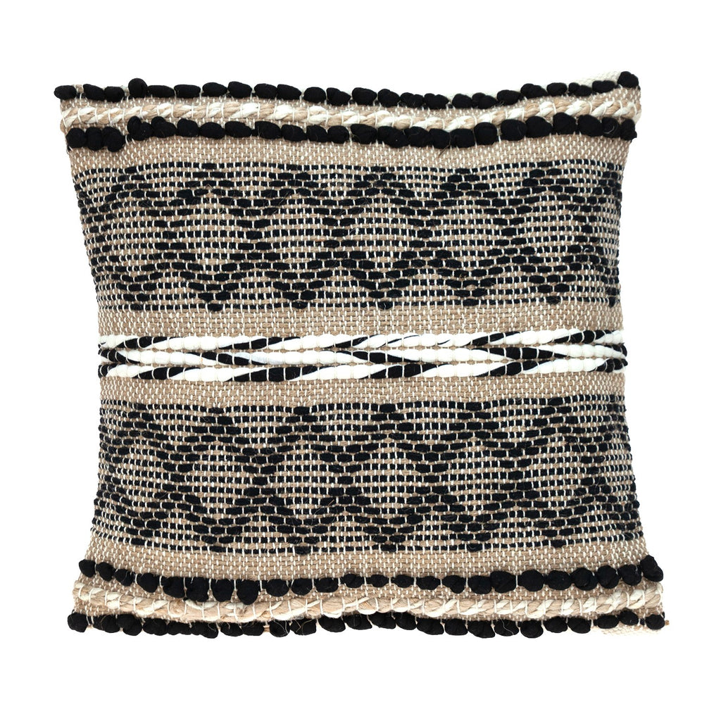 Black and Sand Woven Decorative Pillow