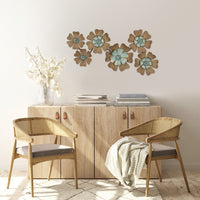 Fun Flowers Natural Wood and Aqua Blue Wall Decor