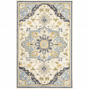 8'x10' Blue and Ivory Bohemian Designs Indoor Rug