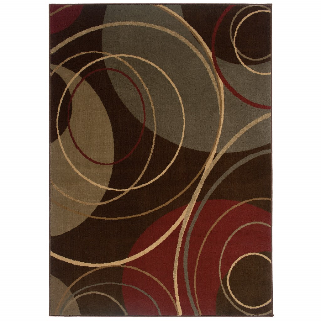 5'x8' Brown and Red Abstract Area Rug