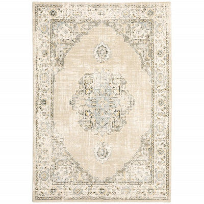 7'x9' Beige and Ivory Center Jewel Area Rug