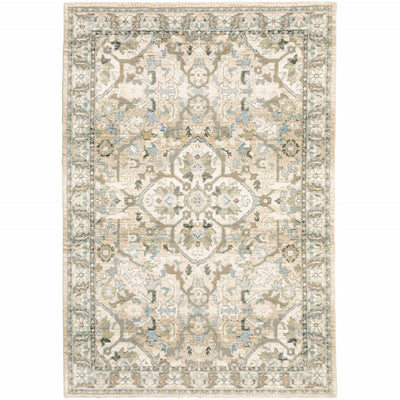 7'x9' Beige and Ivory Medallion Area Rug