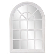 White Washed Mirror with Arched Panel Window Design