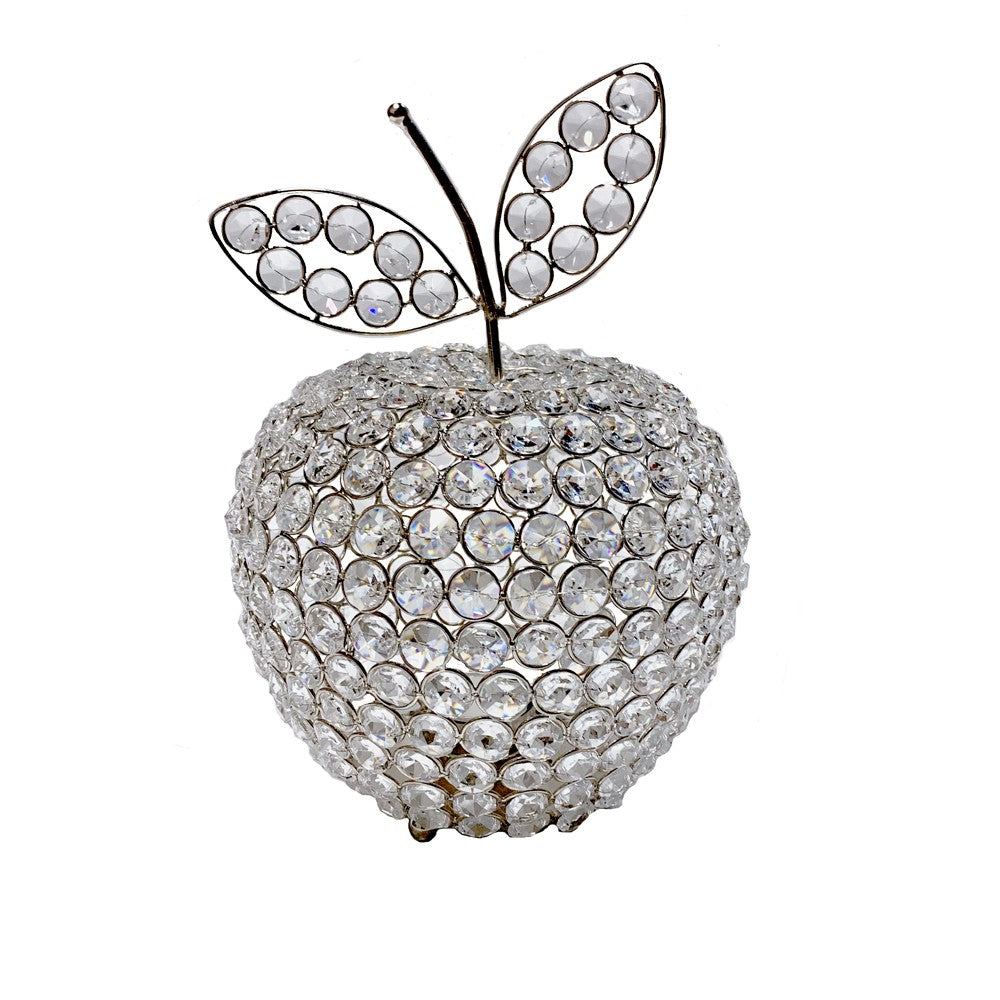 Silver Apple Shaped Medium Sculpture on Faux Crystals Frame Decorative Table Top