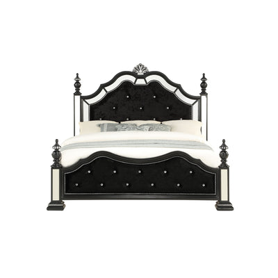 Black Felt finish Full Bed with crystal mirrored embellished