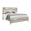 Modern Champagne King Bed with Satin Upholstered Headboard Mirror Accents