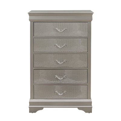 Silver Tone Chest with 5 Spacious Interior Drawers