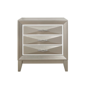 Modern Champagne Nightstand with 3 Spacious Drawer