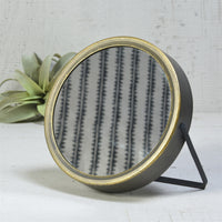 Gray and Gold Tabletop Round Vanity Mirror