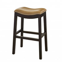 30" Espresso and Carmel Saddle Style Counter Height Bar Stool