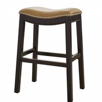 25" Espresso and Carmel Saddle Style Counter Height Bar Stool