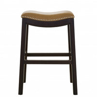 25" Espresso and Carmel Saddle Style Counter Height Bar Stool