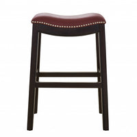 25" Espresso and Red Saddle Style Counter Height Bar Stool