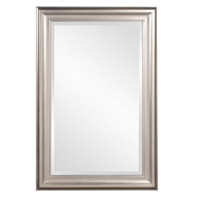 Rectangular Bright Silver Leaf Wood Frame Mirror