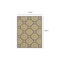 6' x 9' Grey Gold Floral Medallion Discs Indoor Outdoor Area Rug