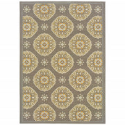 7' x 10' Grey Gold Floral Medallion Discs Indoor Outdoor Area Rug