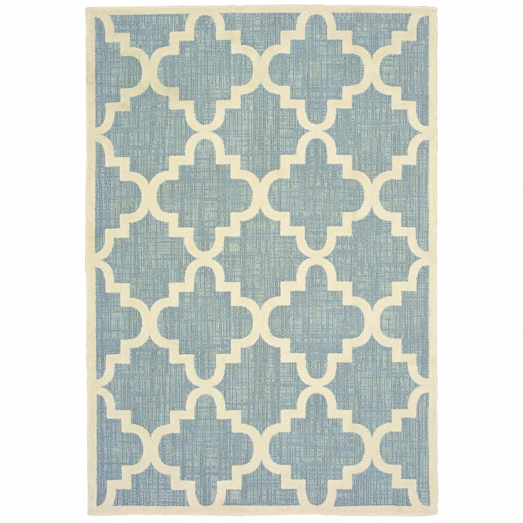 7' x 10' Blue Ivory Machine Woven Geometric Indoor or Outdoor Area Rug