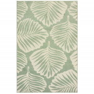 7' x 10' Tropical Light Green Ivory Palms Indoor Outdoor Rug