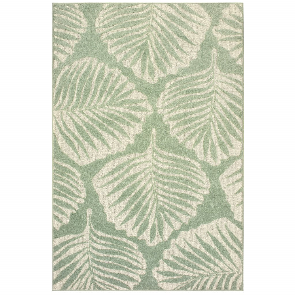 9' x 12' Tropical Light Green Ivory Palms Indoor Outdoor Rug