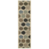 7' Ivory Gray Woven Geometric Circles Indoor Runner Rug