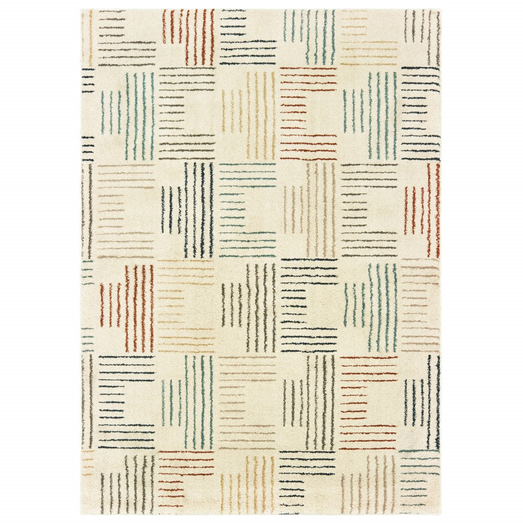 7' x 10' Ivory Multi Neutral Tone Scratch Indoor Area Rug