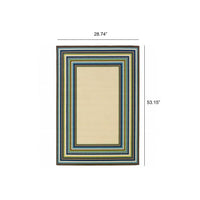 3' x 5' Ivory Mediterranean Blue and Lime Border Indoor Outdoor Area Rug