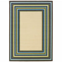 9' x 13 Ivory Mediterranean Blue and Lime Border Indoor Outdoor Area Rug