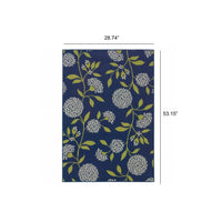 3' x 5' Indigo and Lime Green Floral Indoor Outdoor Area Rug