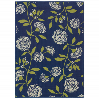 5' x 8' Indigo and Lime Green Floral Indoor or Outdoor Area Rug