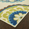 8' Ivory Indigo and Lime Medallion Disc Indoor Outdoor Runner Rug