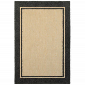 6' X 9' Sand And Black Border Indoor Outdoor Area Rug