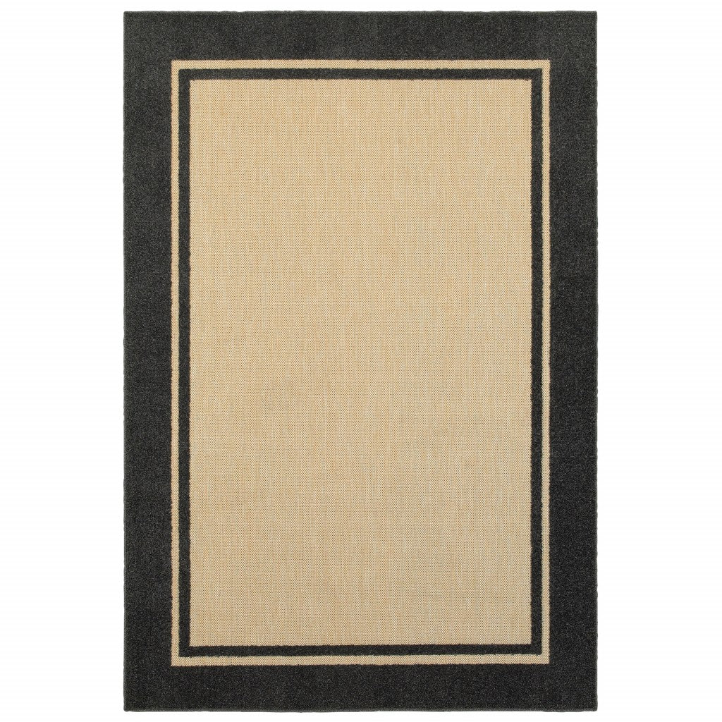 9' X 12' Sand And Black Border Indoor Outdoor Area Rug