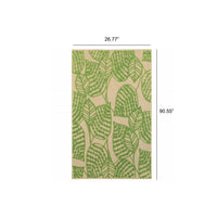 3' x 6' Sand and Lime Green Leaves Indoor Outdoor Area Rug