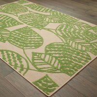 9' x 12' Sand and Lime Green Leaves Indoor Outdoor Area Rug