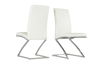 Set Of 2 Modern White Faux Leather And Chrome Dining Chairs