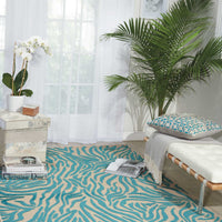 5' x 7' Aqua Abstract Indoor Outdoor Area Rug