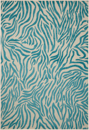 5' x 7' Aqua Abstract Indoor Outdoor Area Rug