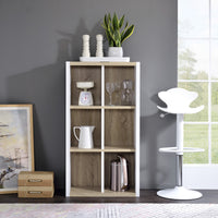 Versatile Six Shelf White and Natural Cubby Bookshelf