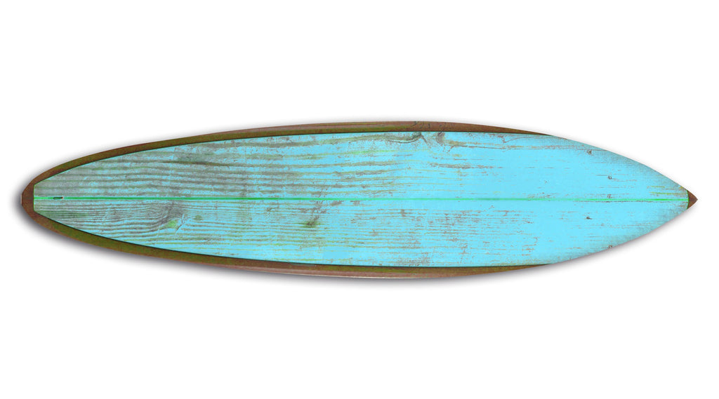 Distressed and Rustic Aqua Surfboard Wood Panel Wall Art