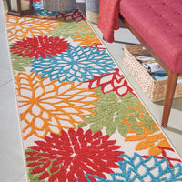 2’ x 12’ Green Floral Indoor Outdoor Runner Rug