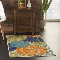 3’ x 4' Orange Floral Outdoor Area Rug