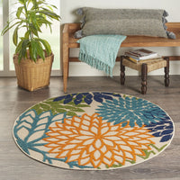 5’ Round Orange Floral Outdoor Area Rug