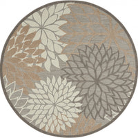 4’ Round Natural and Gray Indoor Outdoor Area Rug