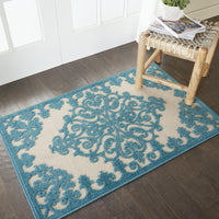 3’ x 4’ Aqua Medallion Indoor Outdoor Area Rug