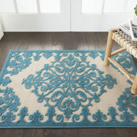 3’ x 4’ Aqua Medallion Indoor Outdoor Area Rug