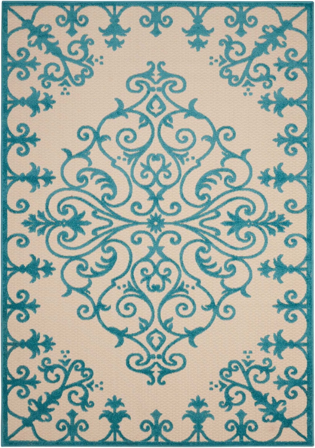 5’ x 8’ Aqua Medallion Indoor Outdoor Area Rug