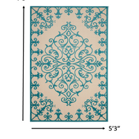 5’ x 8’ Aqua Medallion Indoor Outdoor Area Rug